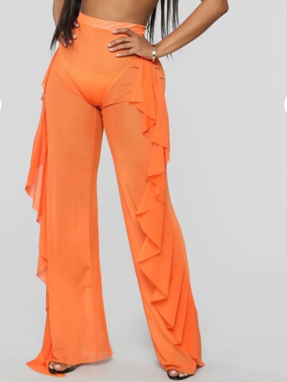 Fashion Nova Sunshine See Through‎ Cover Up Pants In Orange Size Med